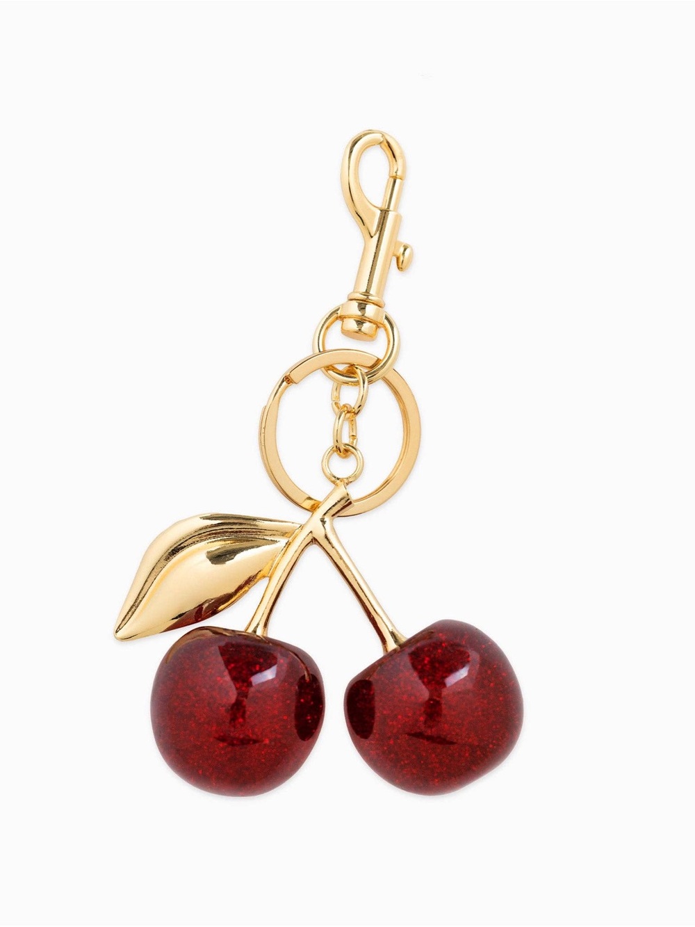 Glossy Red Cherry Bag Charm Keychain Gold Tone Purse Handbag Accessory